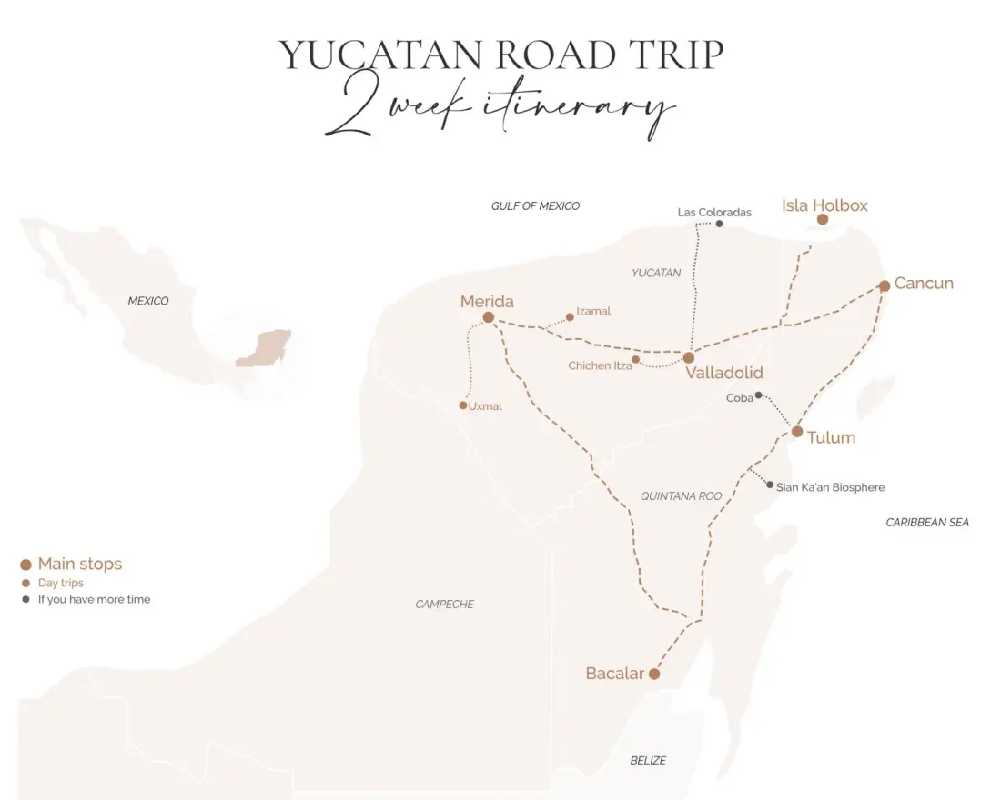 Yucatán road trip itinerary map
